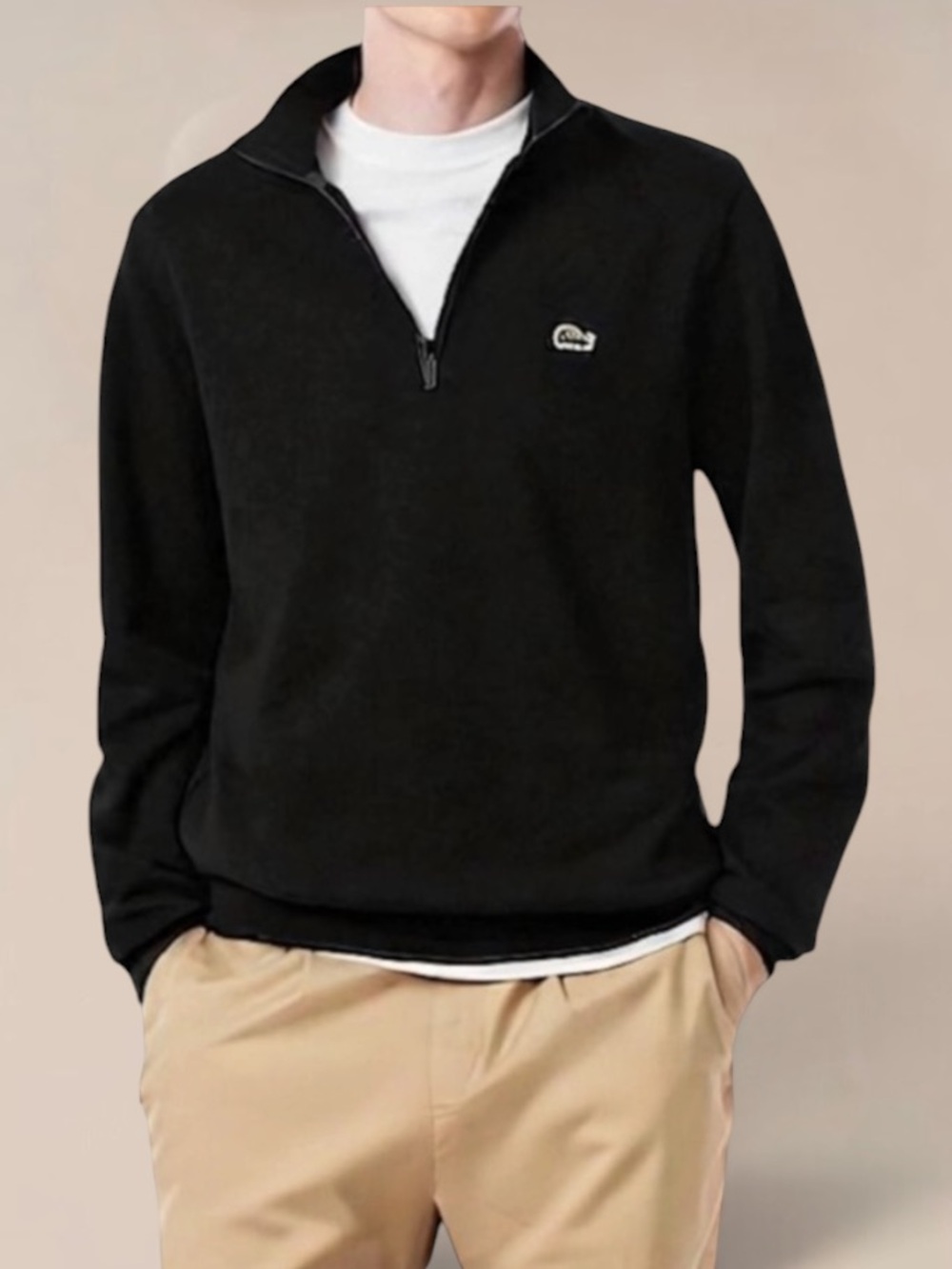 New! LACOSTE Crocodile Black Thick Long Sleeve Cotton Polo Sweatshirt Size XXL